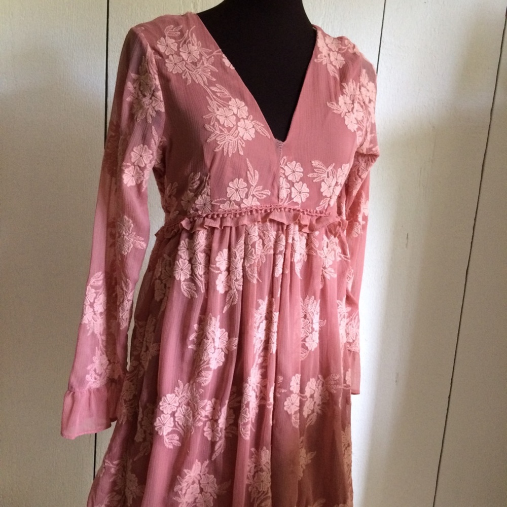 Skylar & Jade Babydoll Floral Ruffle Nouveau Pink Tunic Dress NWT